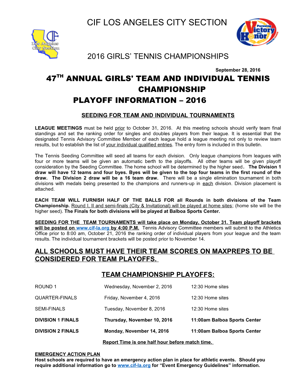 47Th Annual Girls' Team and Individual Tennis Championship