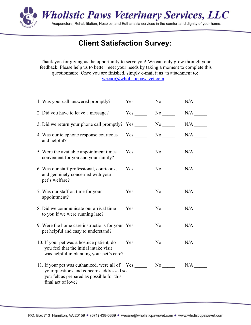 Client Satisfaction Survey