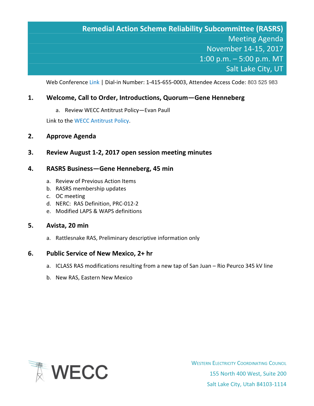 RASRS Meeting Agenda November 14-16, 20171