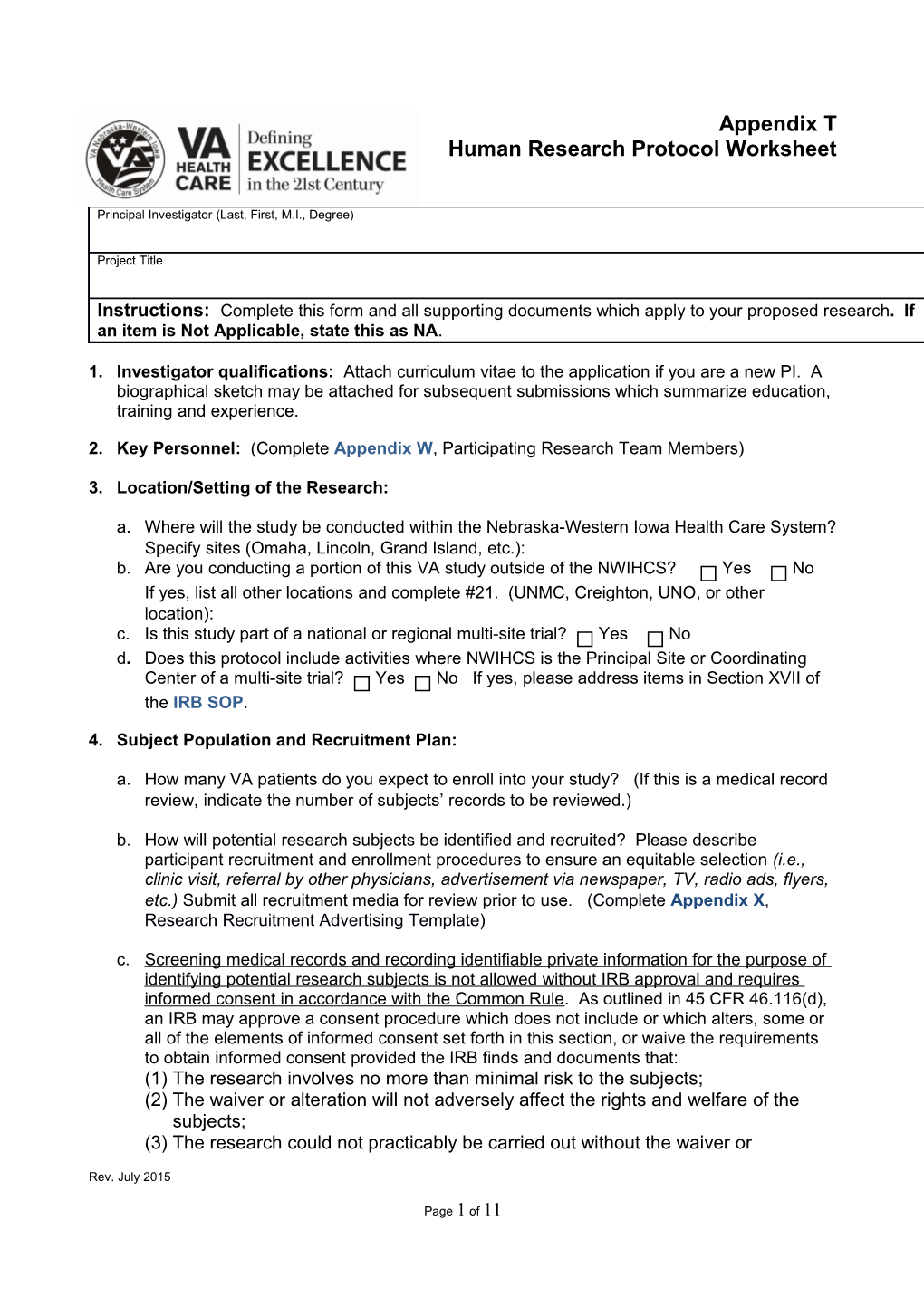 Human Research Protocol Worksheet