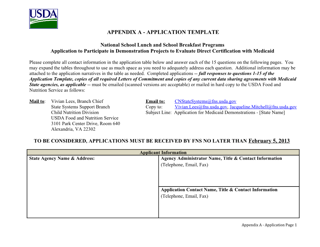 Application to Participate in Demonstration Projects for Direct Certification Using Medicaid