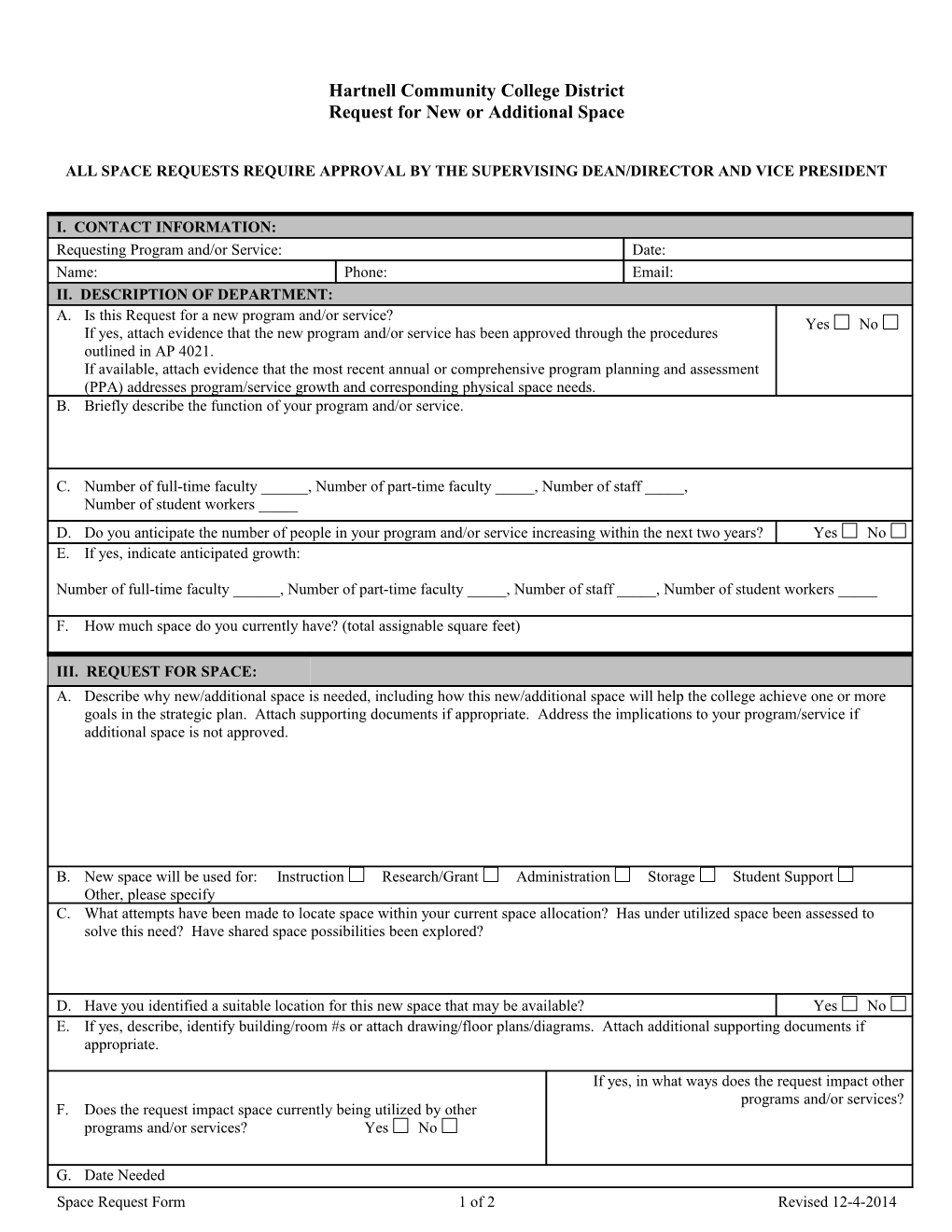 Space Allocation Request Form
