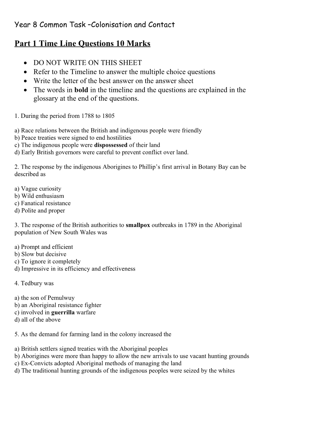 Year 8 Common Task Colonisation and Contact