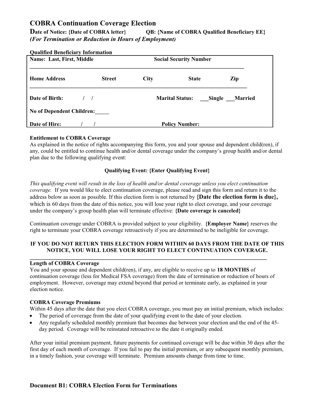 COBRA Continuation Coverage Election Form	Date of Notice______