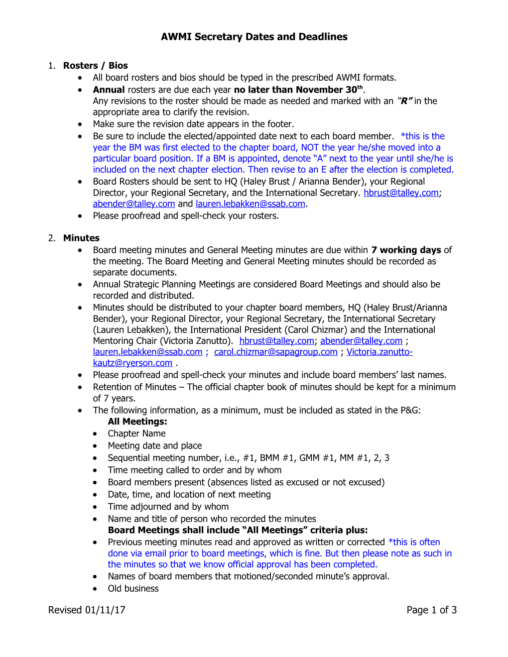 International Secretary Chapter Dates and Deadlines