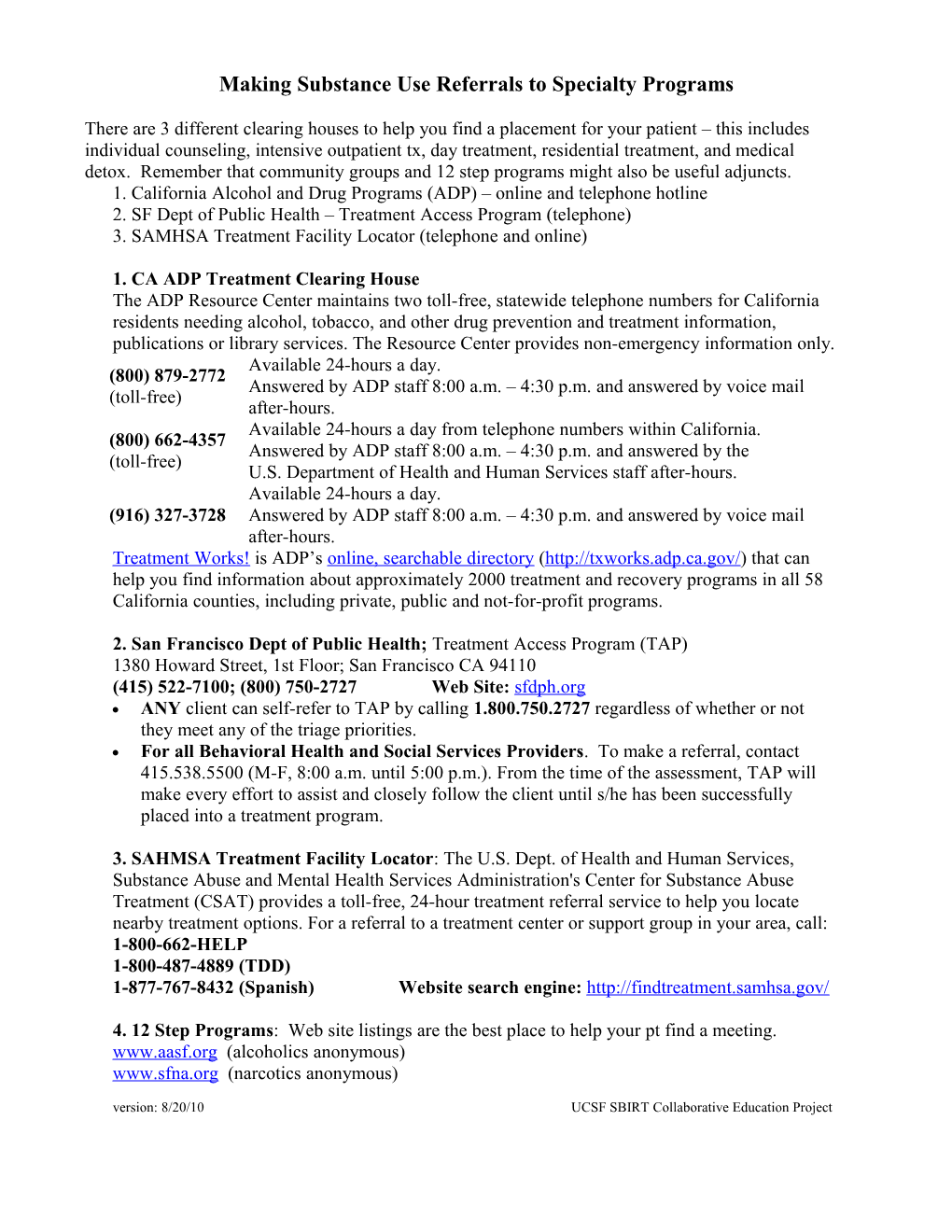 Substance Use Referrals 2010