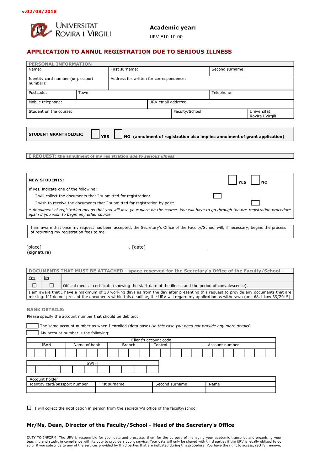 Application to Annul Registration Due to Serious Illness