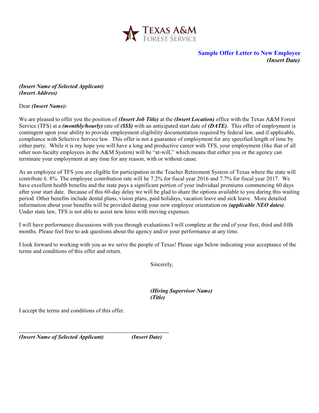 Sample Offer Letter to New Employee