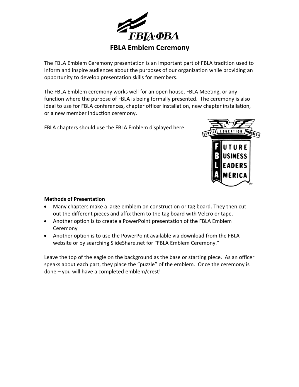 FBLA-PBL Emblem Ceremony