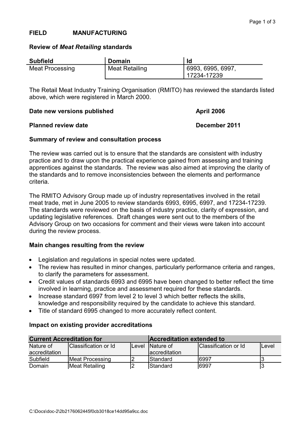 Review of Meat Retailing Standards