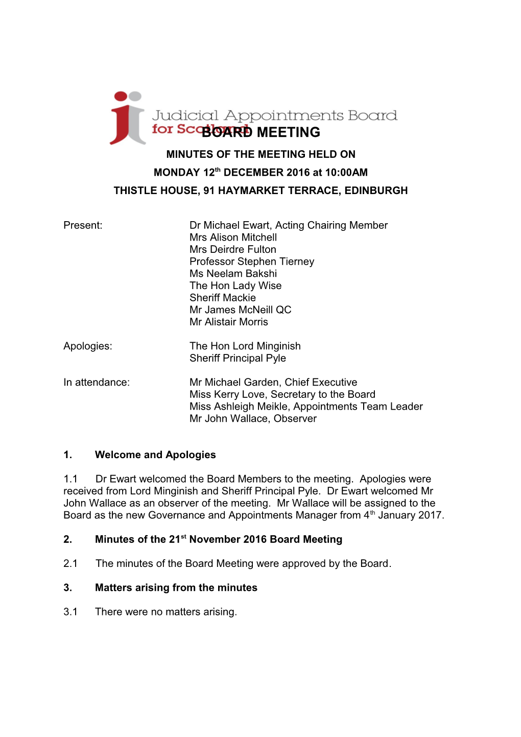 Minutes of the Meeting Held On