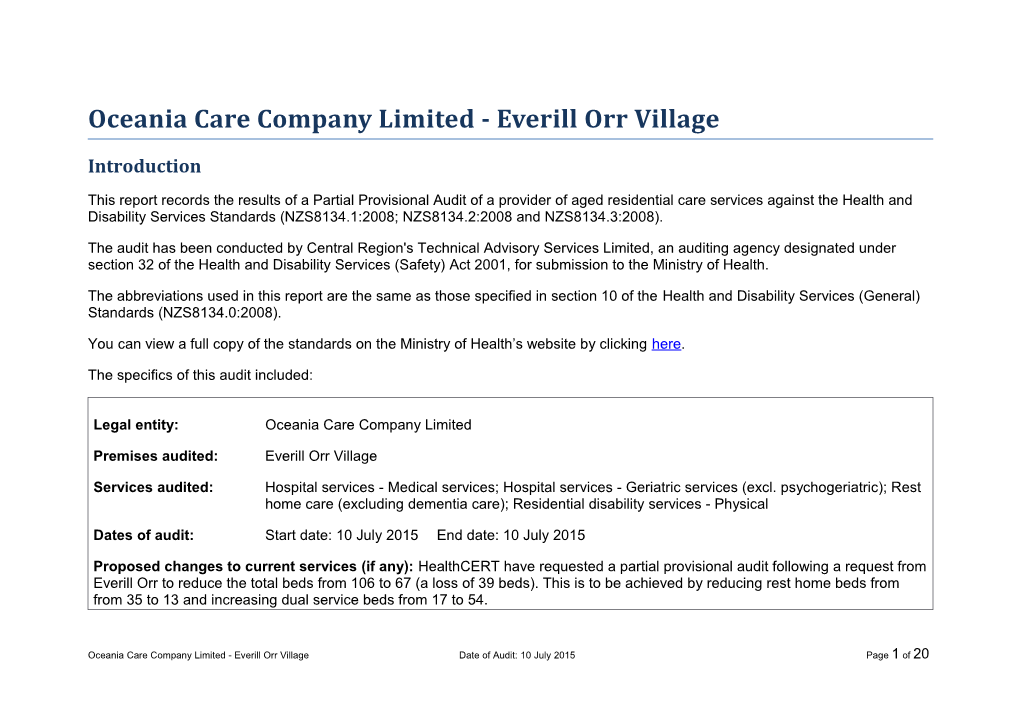Oceania Care Company Limited - Everill Orr Village