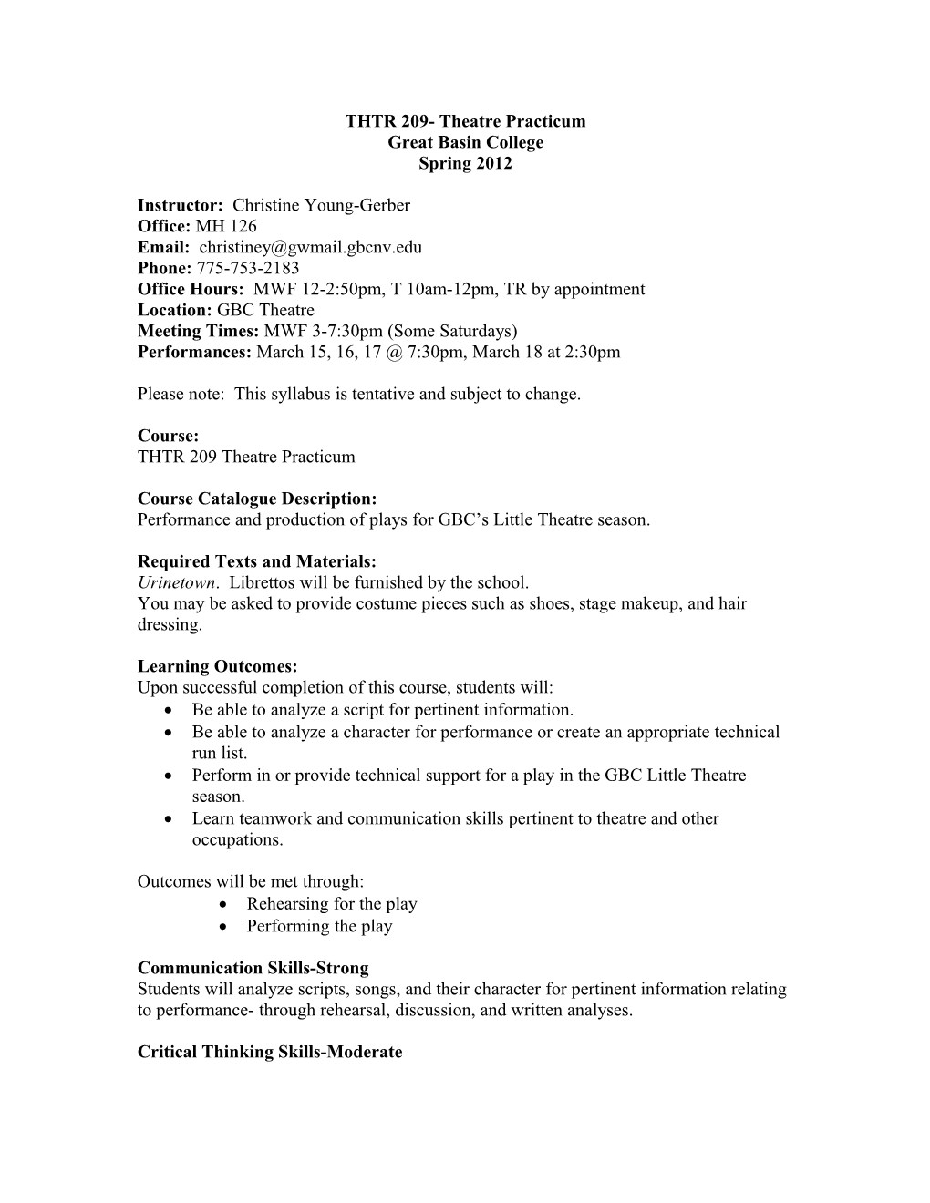 THTR 209- Theatre Practicum