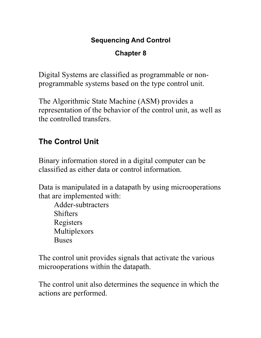 Sequencing and Control