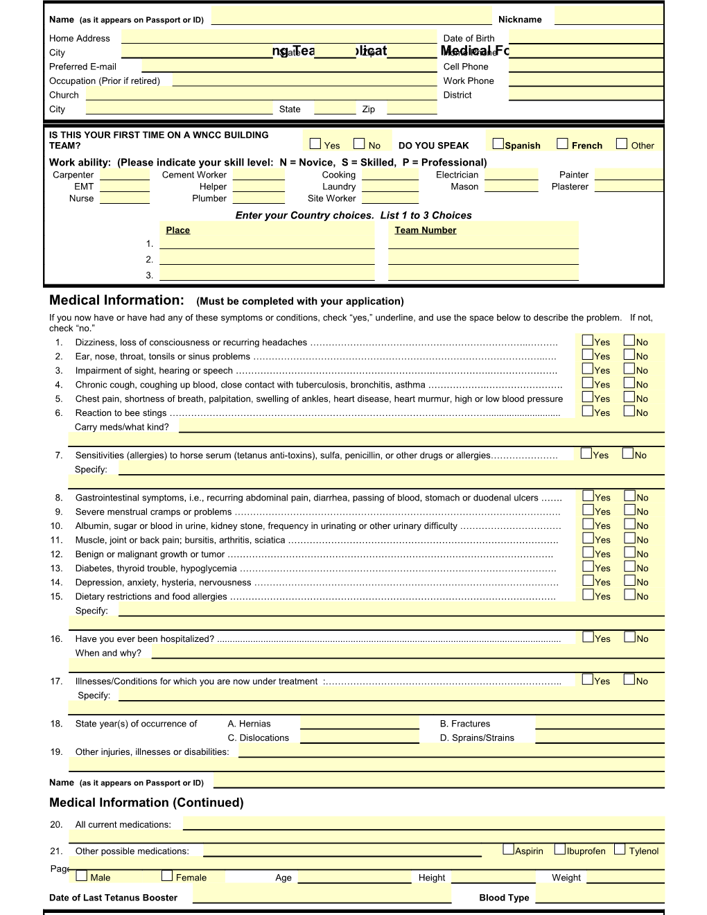 WNCC Building Team Medical Form