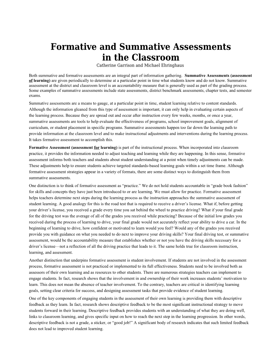 Article - Formative and Summative Assessments - Garrison and Ehringhaus