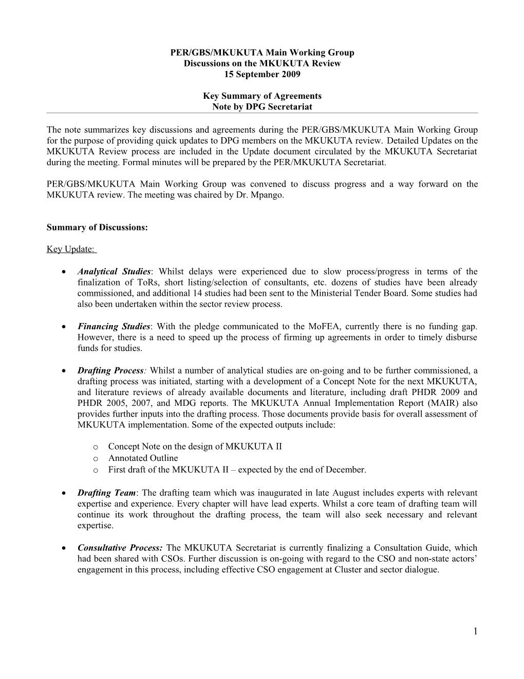 Overview of Sector/Thematic Wgs