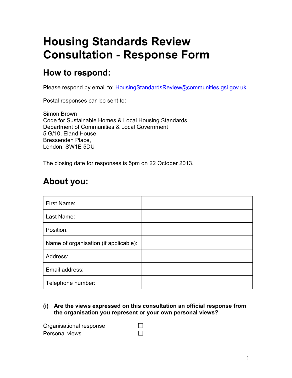 Housing Standards Review Consultation - Response Form s1