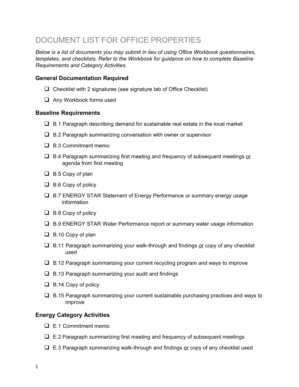 Document List for Office Properties