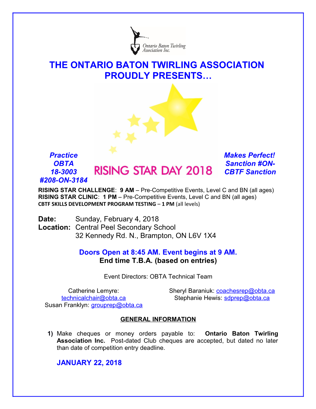 The Ontario Baton Twirling Association Proudly Presents