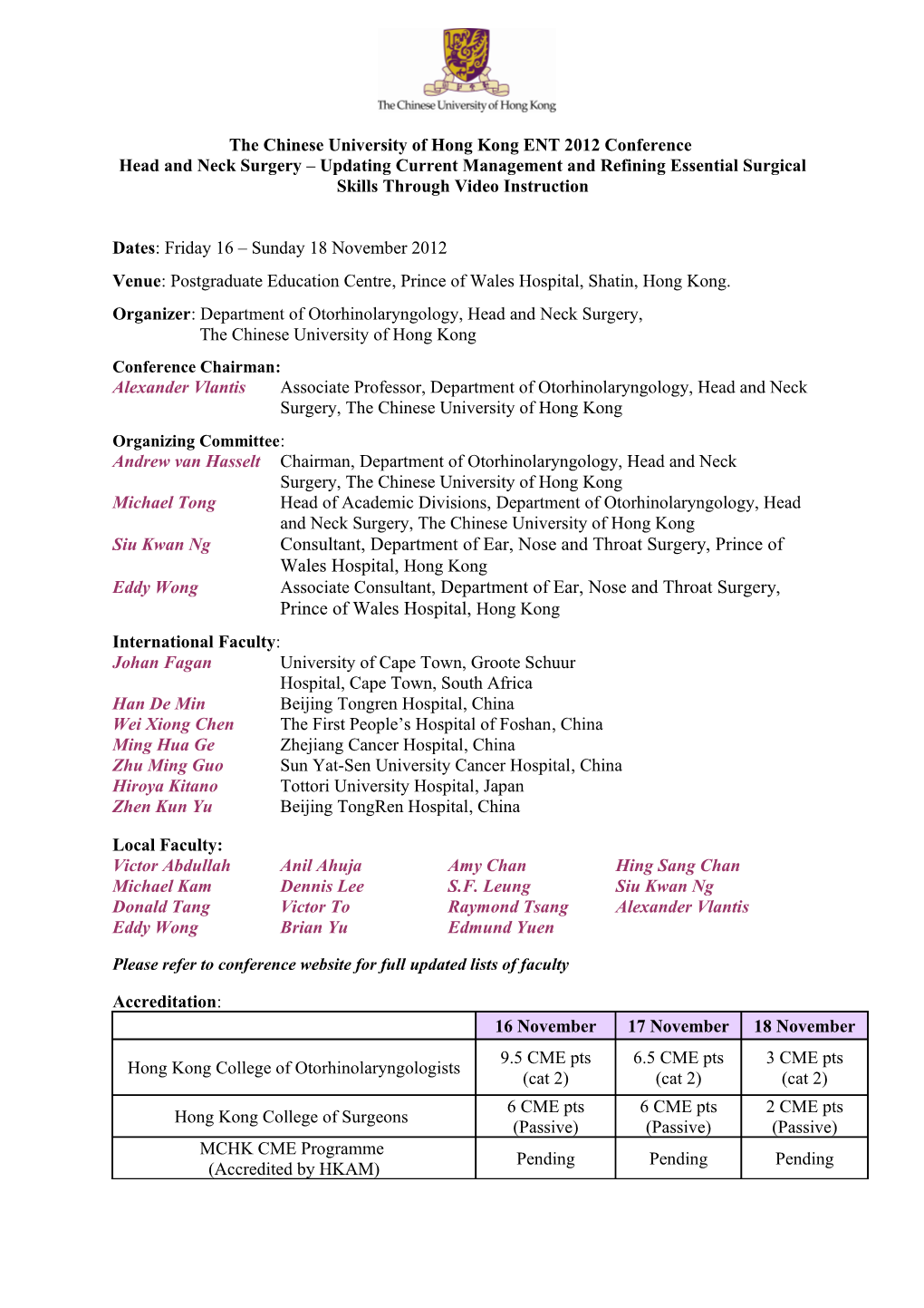 2012 Hong Kong Head and Neck Surgery Dissection Course