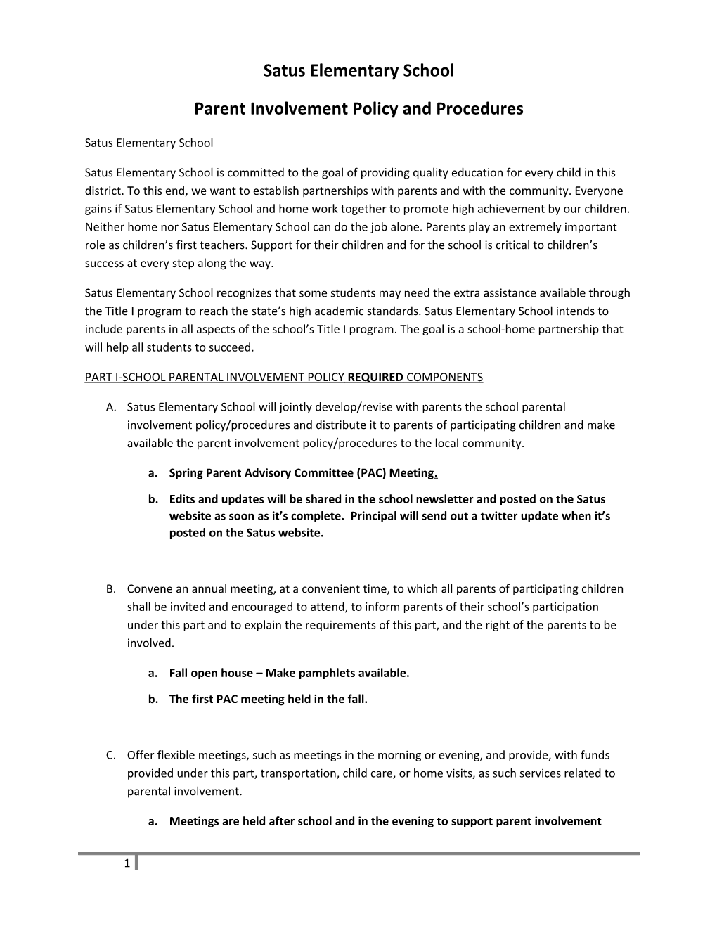 Parent Involvement Policy and Procedures