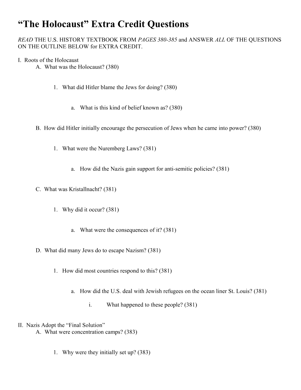 The Holocaust Extra Credit Questions