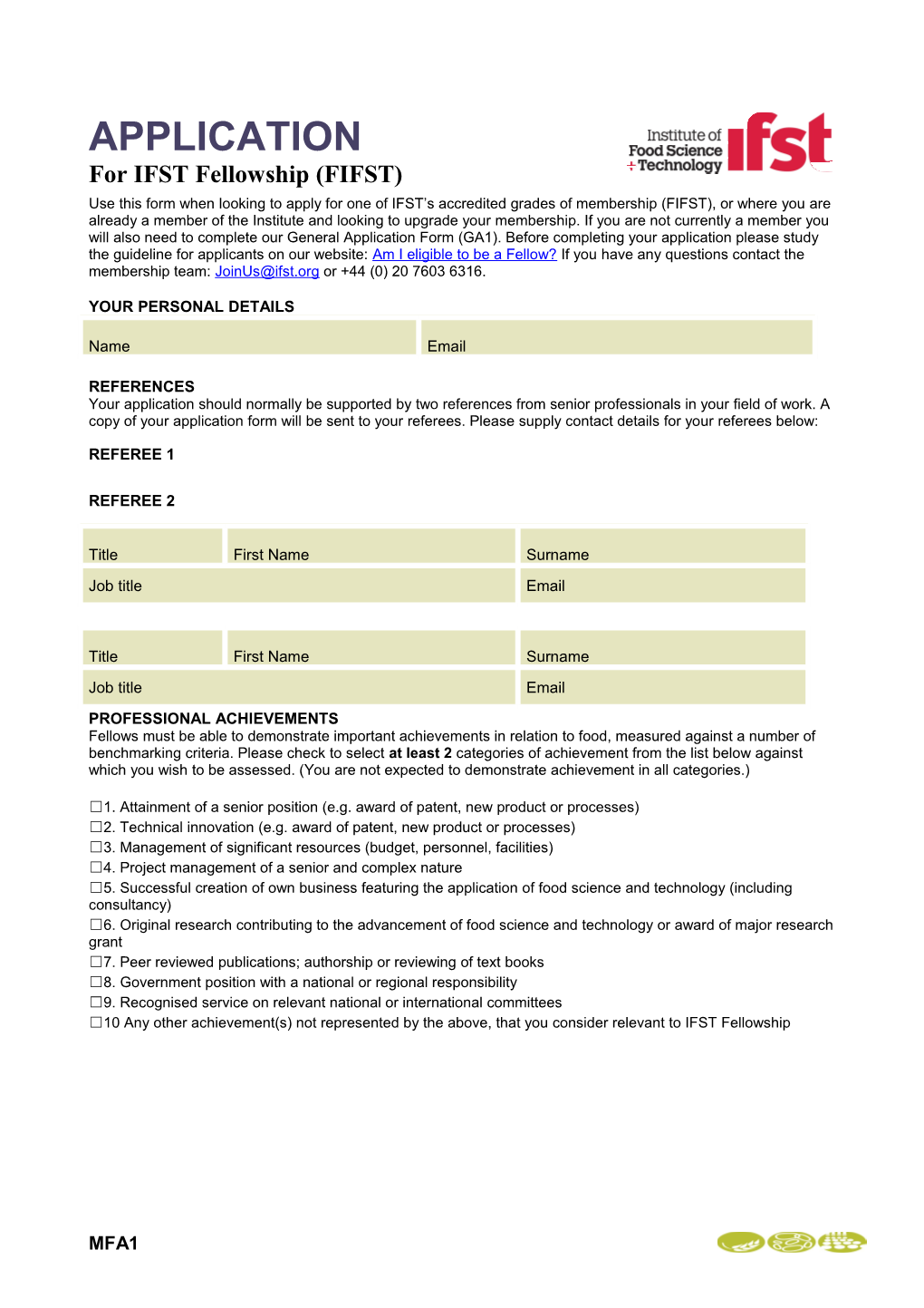 For IFST Fellowship (FIFST)