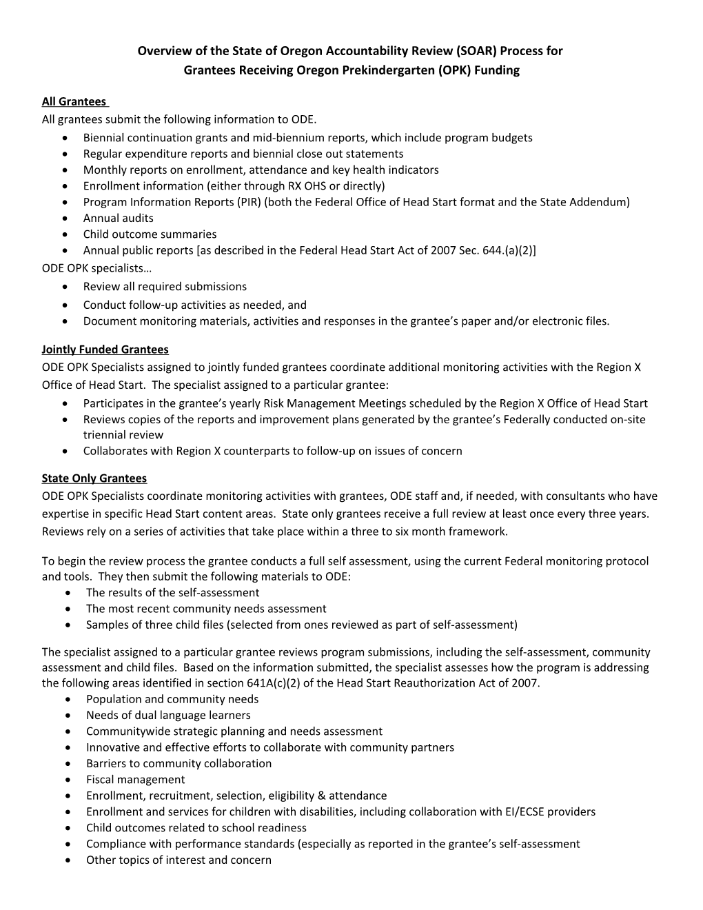 Overview of the State of Oregon Accountability Review (SOAR) Process For