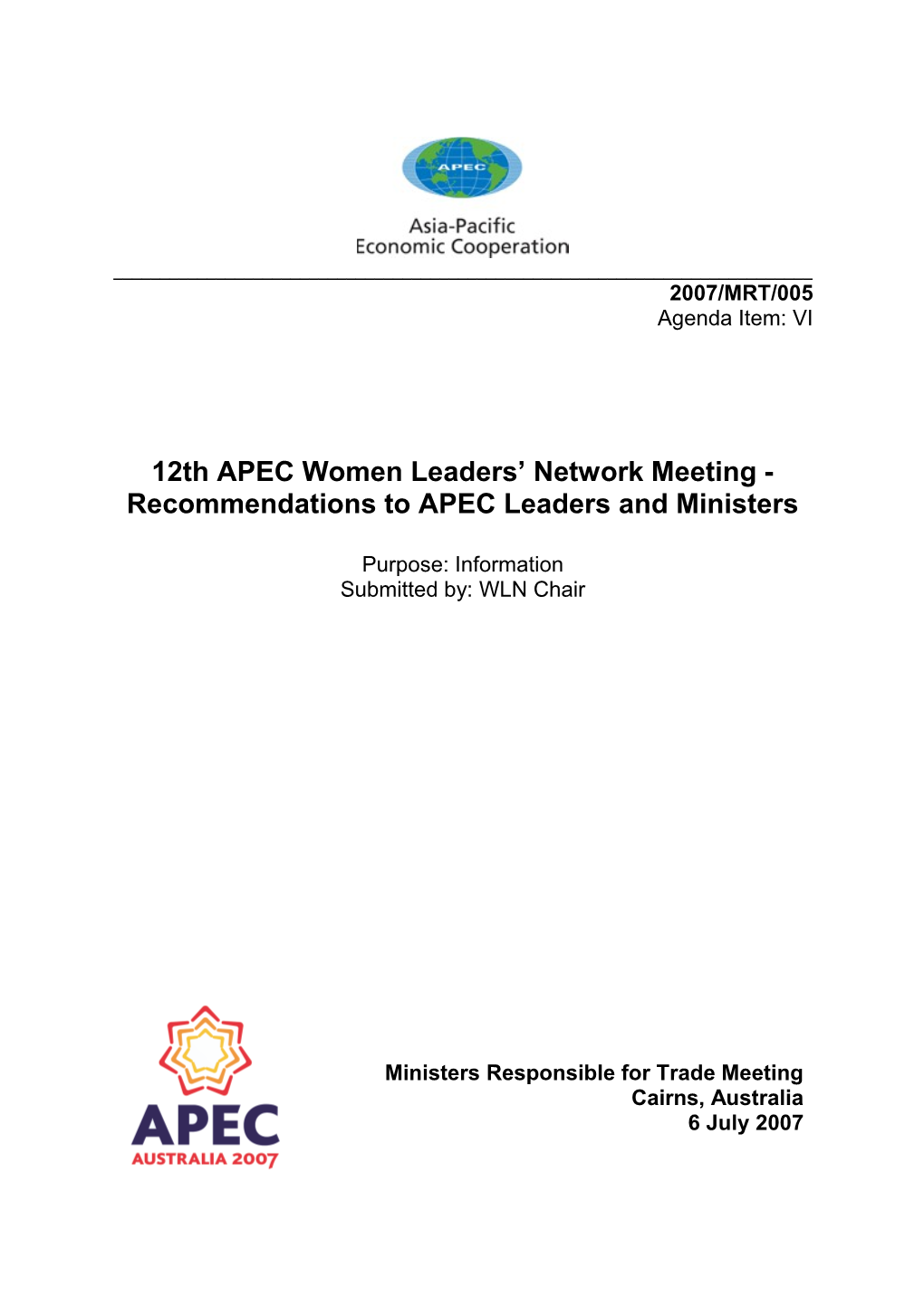 12Th APEC Women Leaders Network Recommendations to APEC Leaders and Ministers
