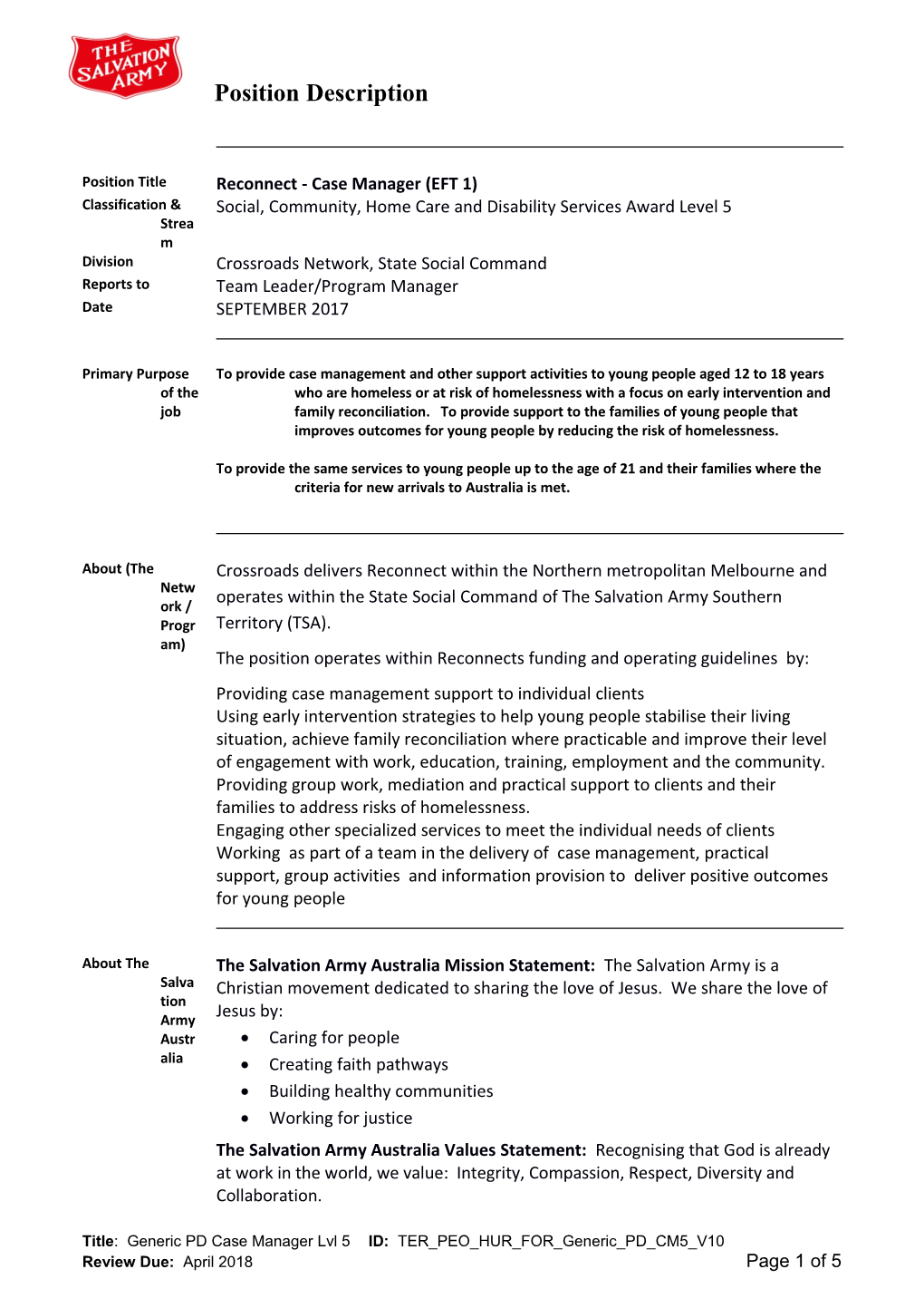 Primary Purpose of the Job s1