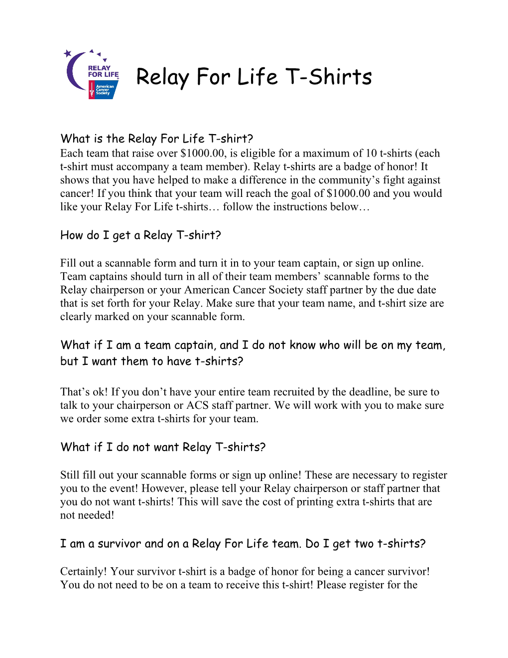 Relay for Life T-Shirts