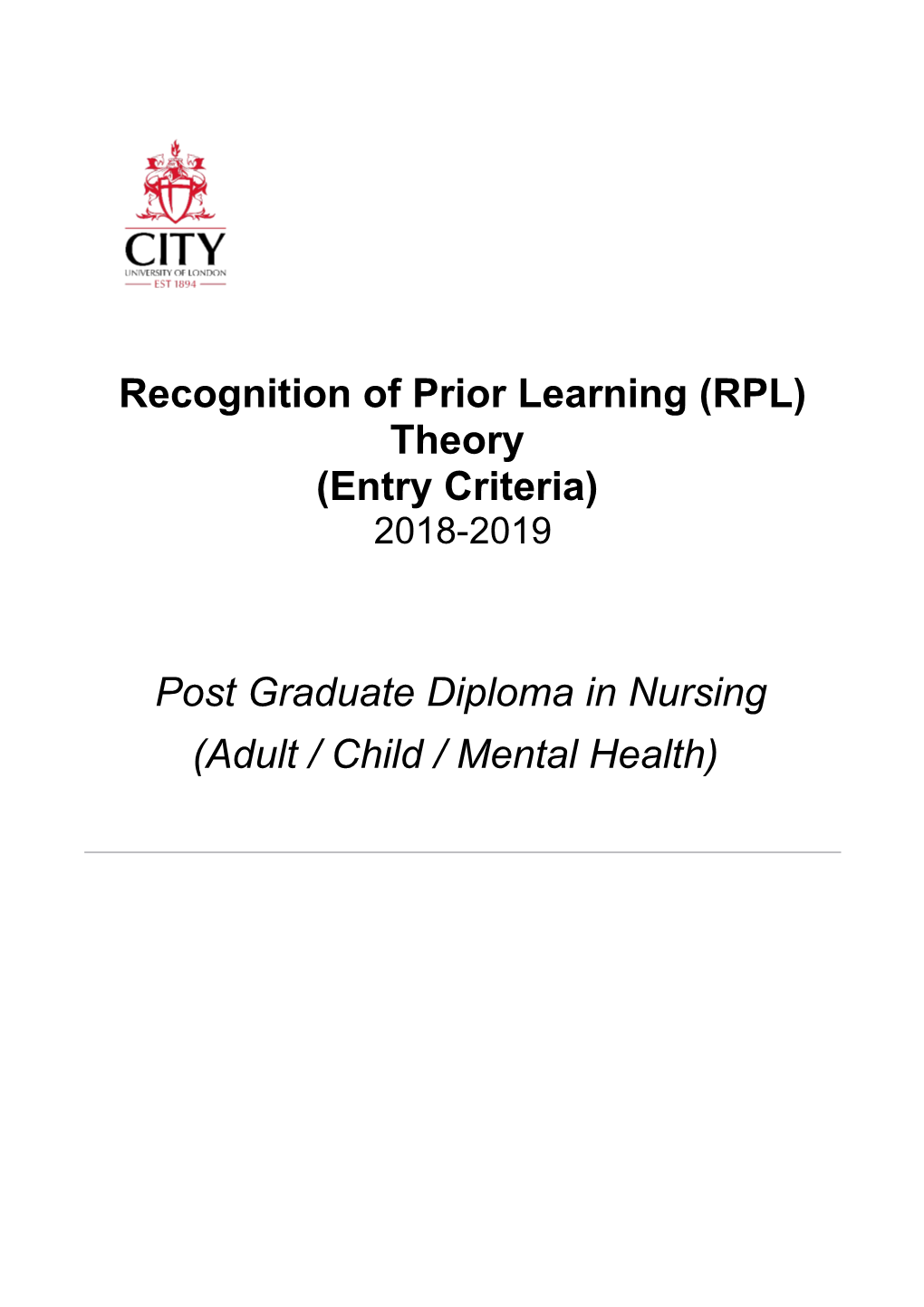 Recognition of Prior Learning (RPL) Theory