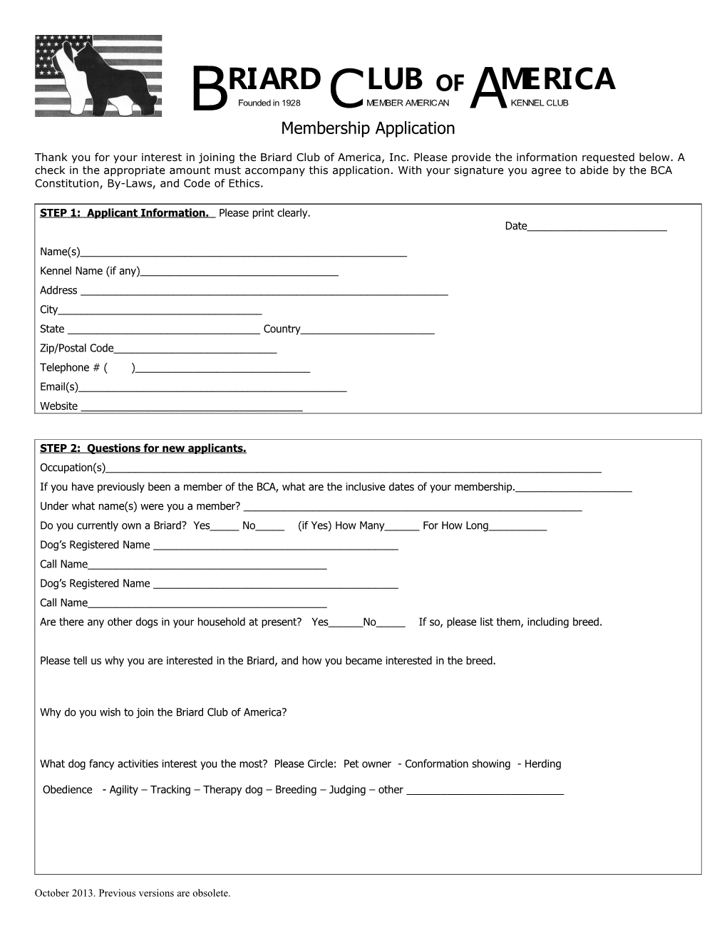 STEP 1: Applicant Information. Please Print Clearly