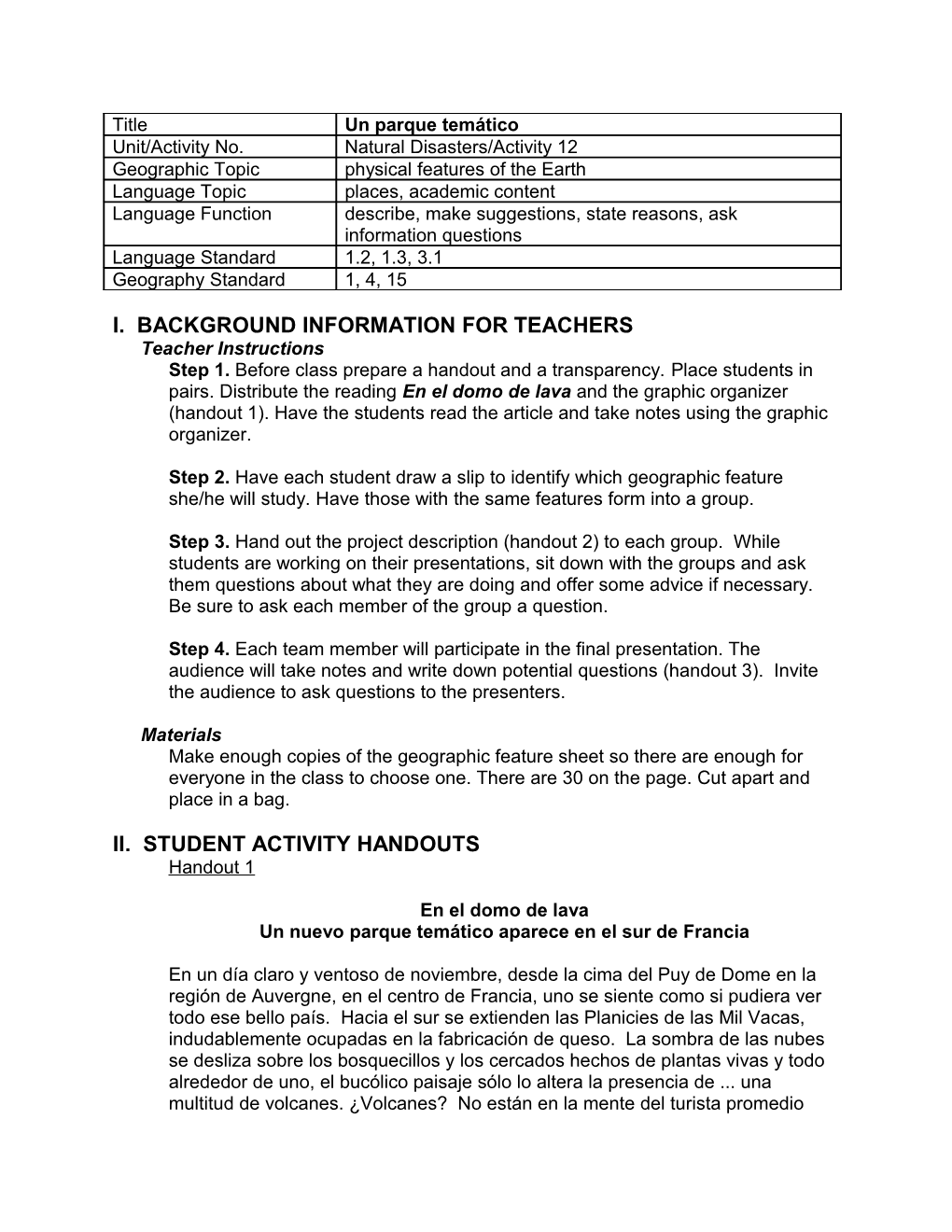 I. Background Information for Teachers s1