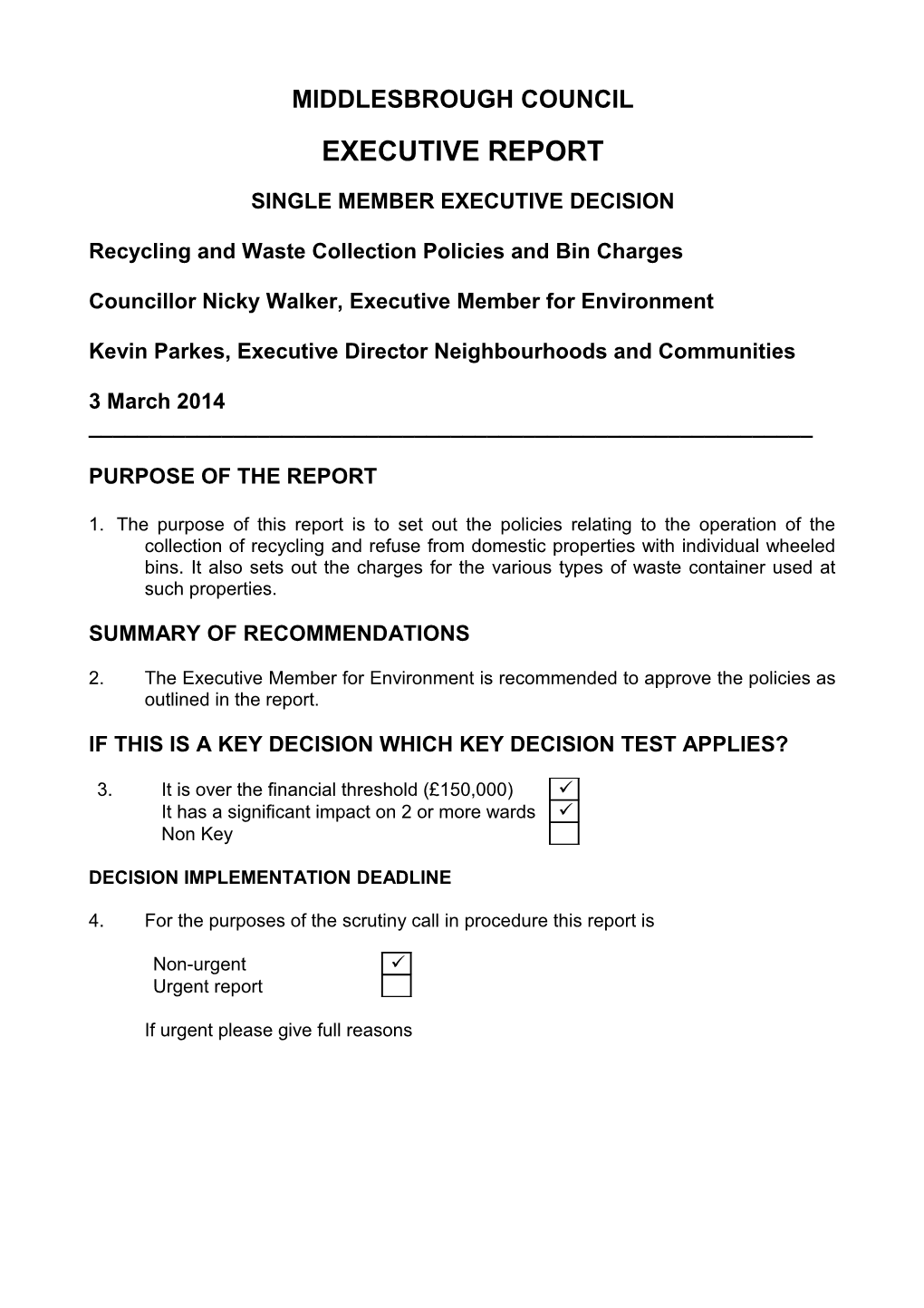 Recycling and Waste Collection Policies and Bin Charges