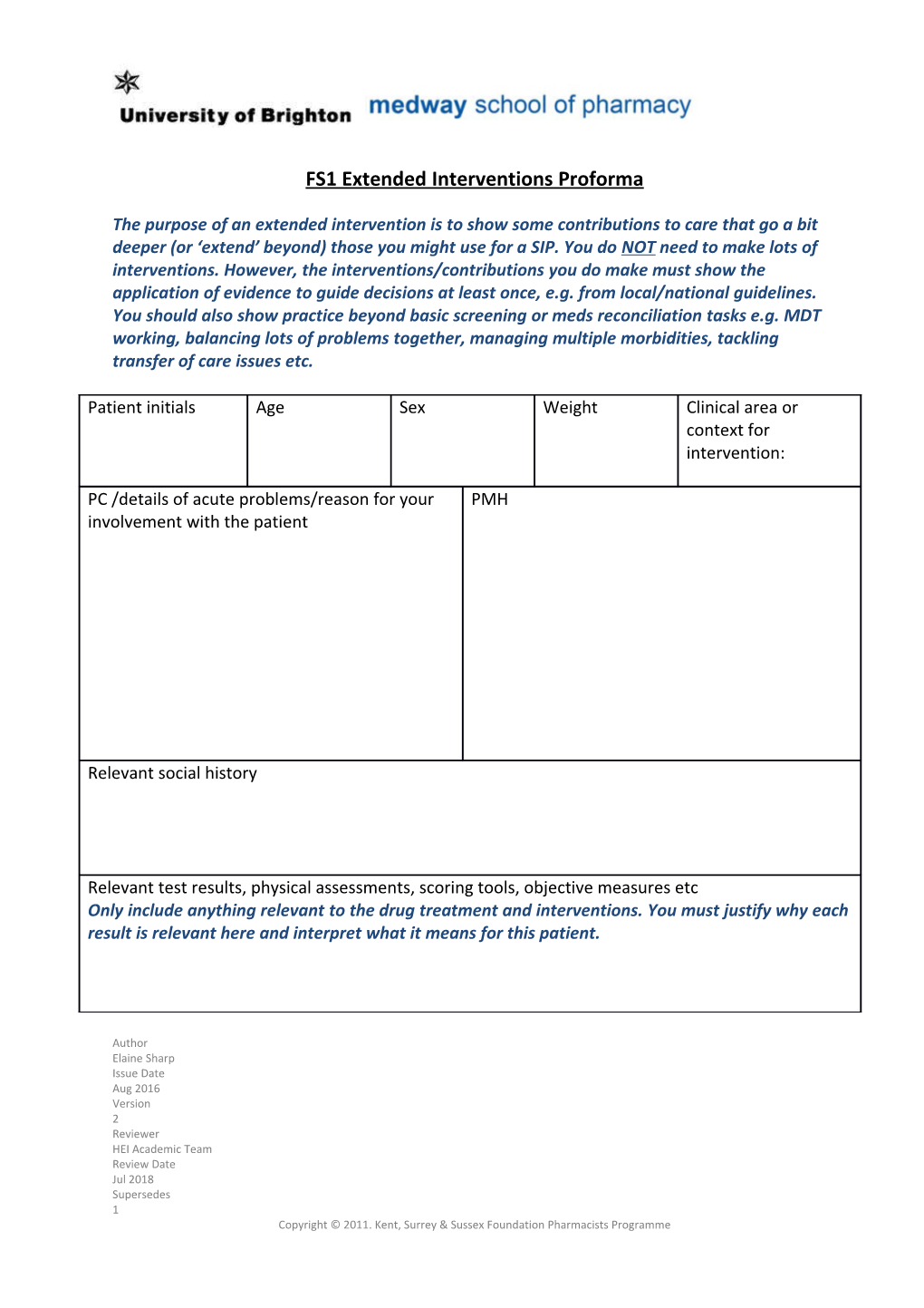 FS1 Extended Interventions Proforma