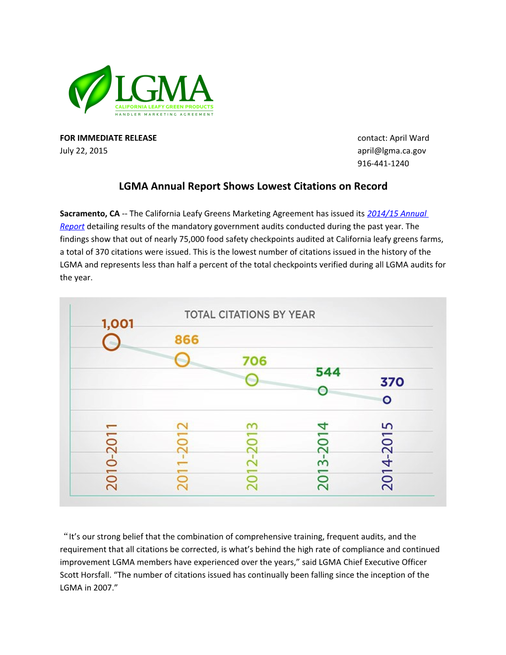 LGMA Annual Report Shows Lowest Citations on Record