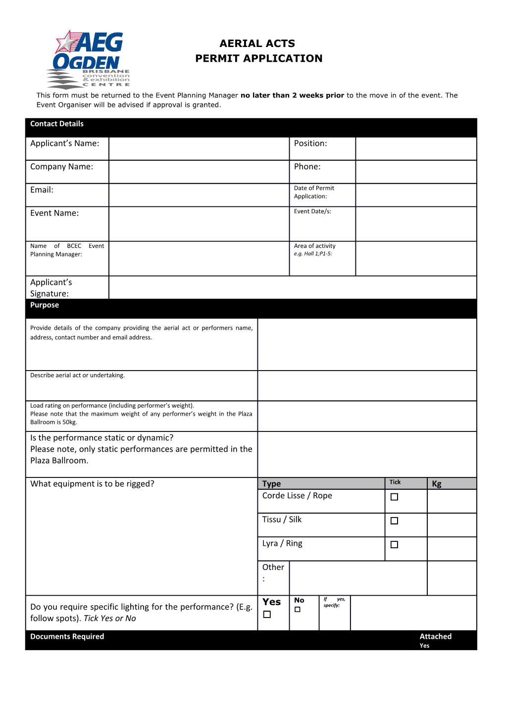 This Form Must Be Returned to the Event Planning Manager No Later Than 2 Weeks Prior To