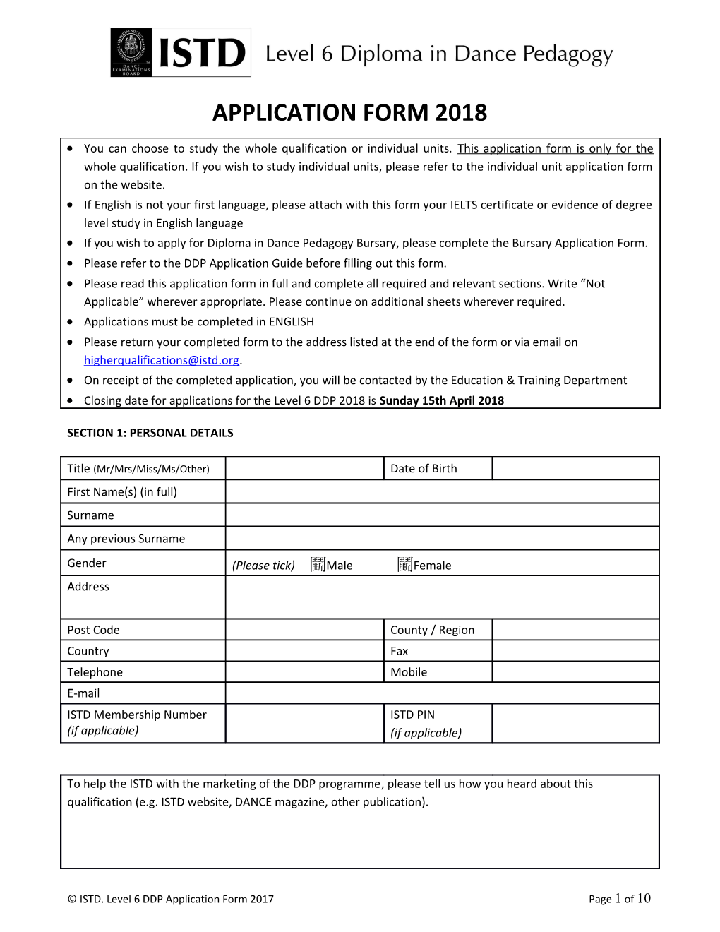 Application Form 2018