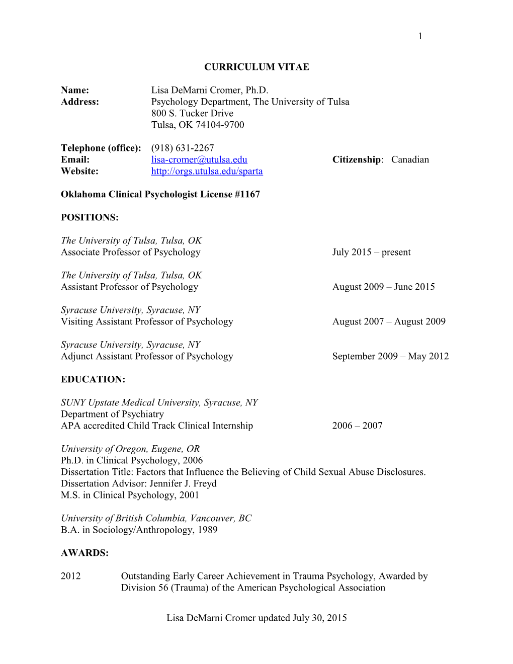 Curriculum Vitae s453