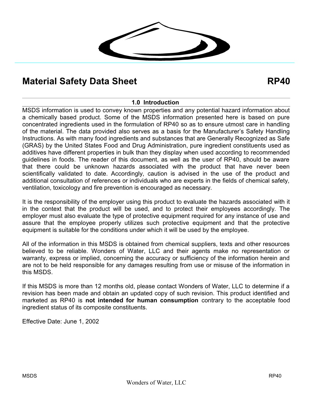 Material Safety Data Sheet RP40