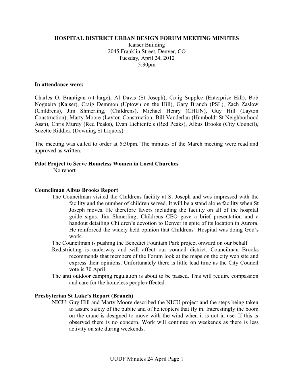 Hospital District Urban Design Forum Meeting Minutes