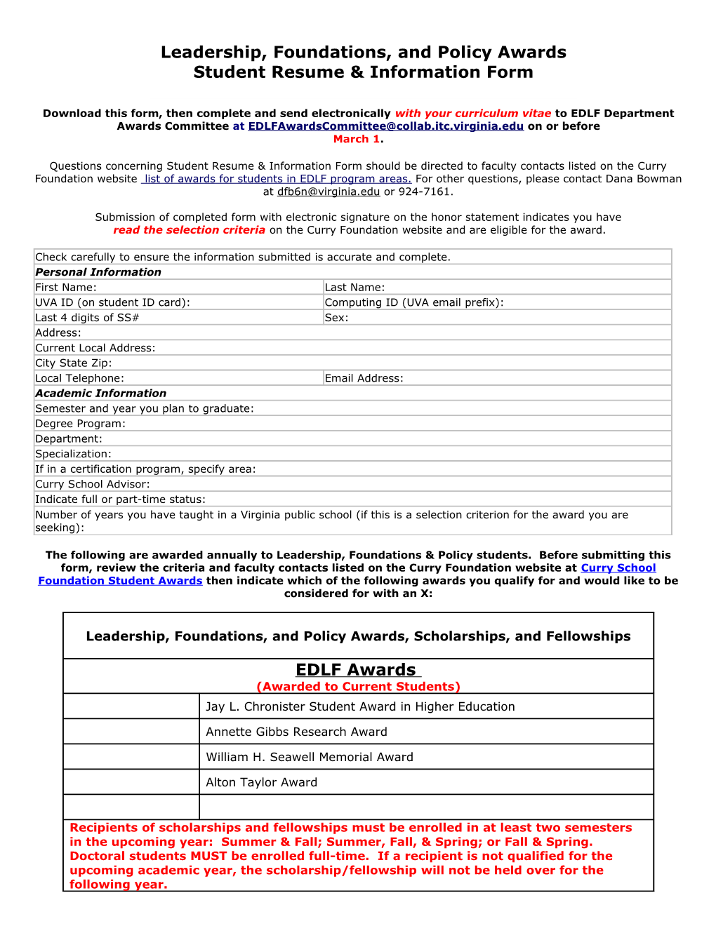 Student Resume & Information Form s1