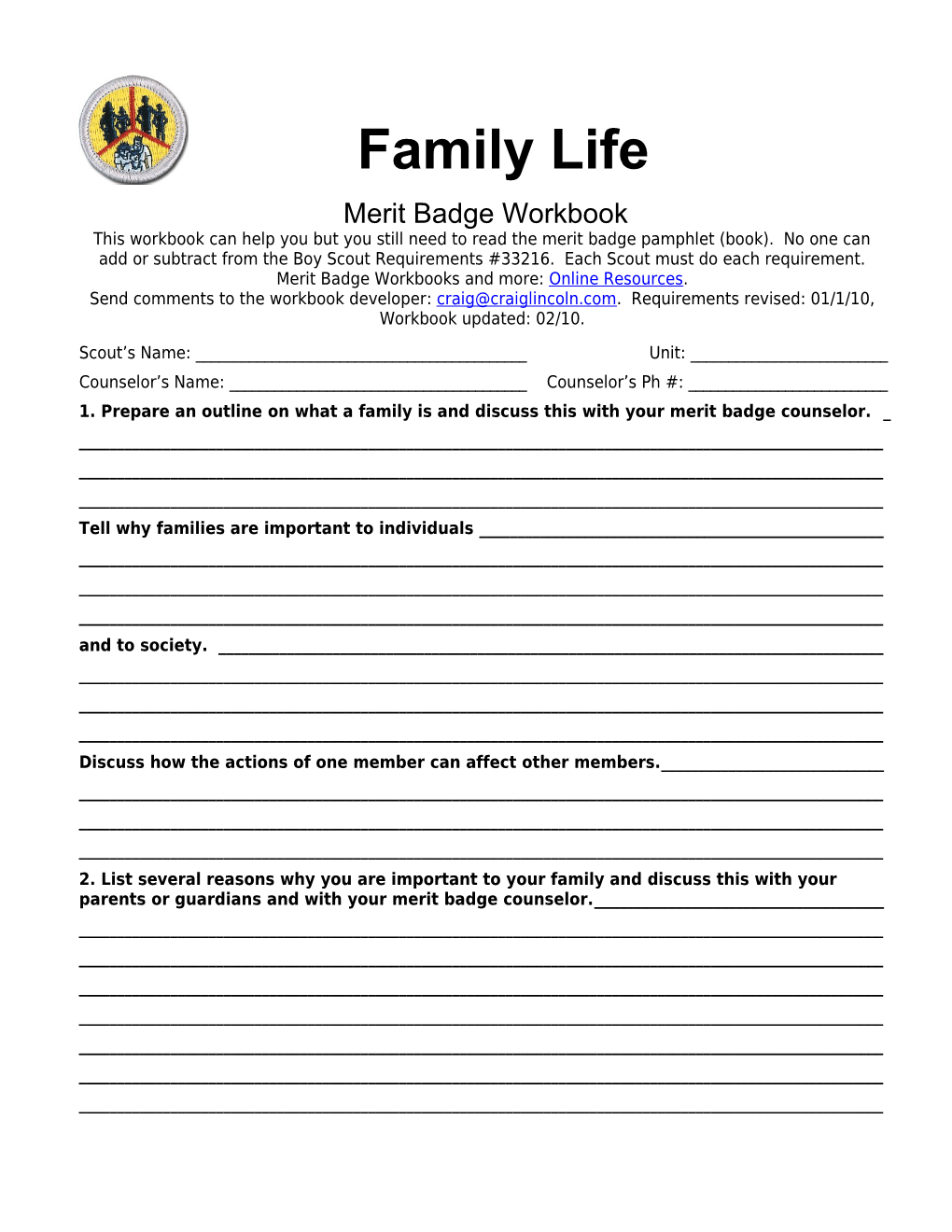 Family Life P. 4 Merit Badge Workbook Scout S Name: ______