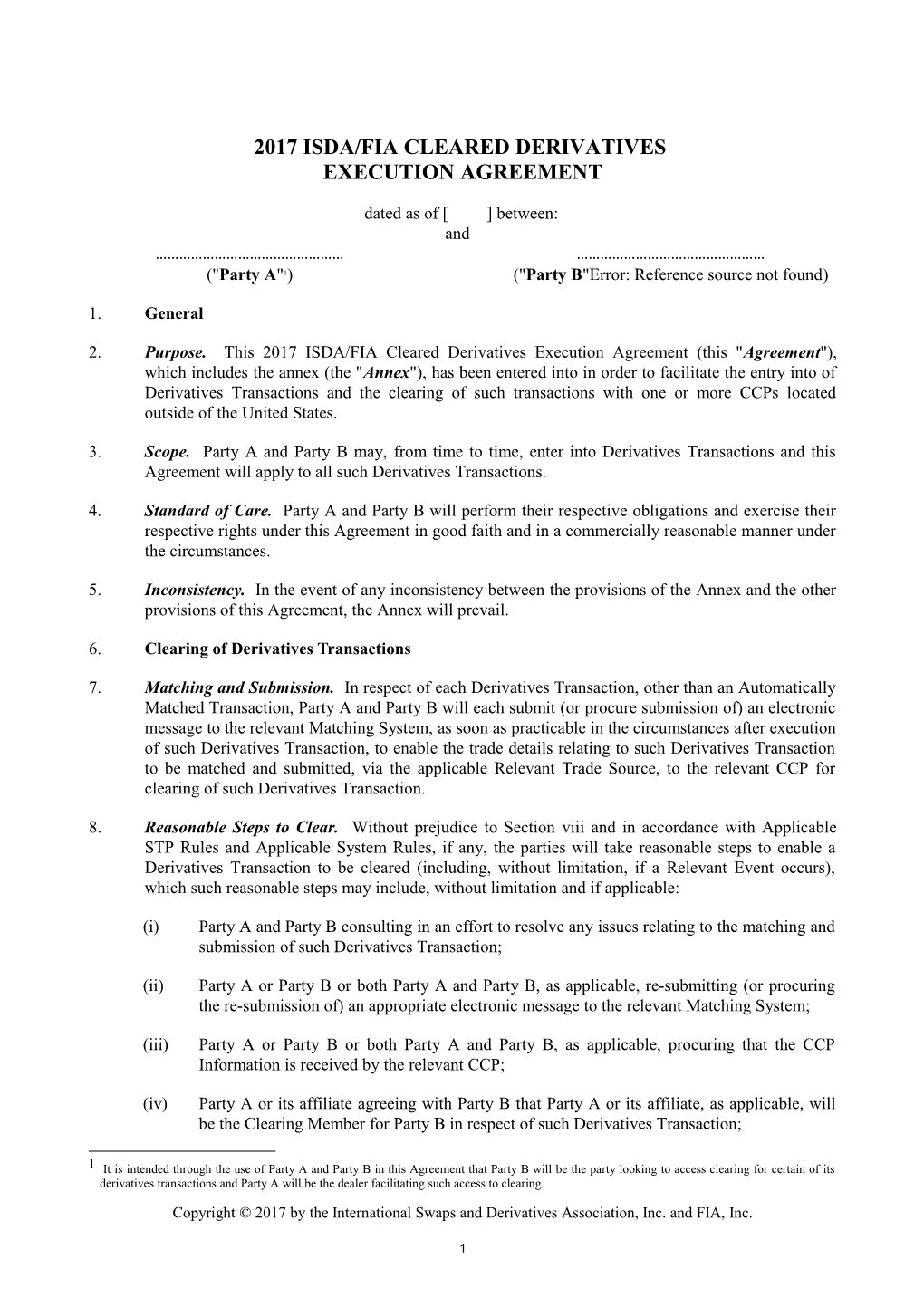 2017 Isda/Fia Cleared Derivatives Execution Agreement