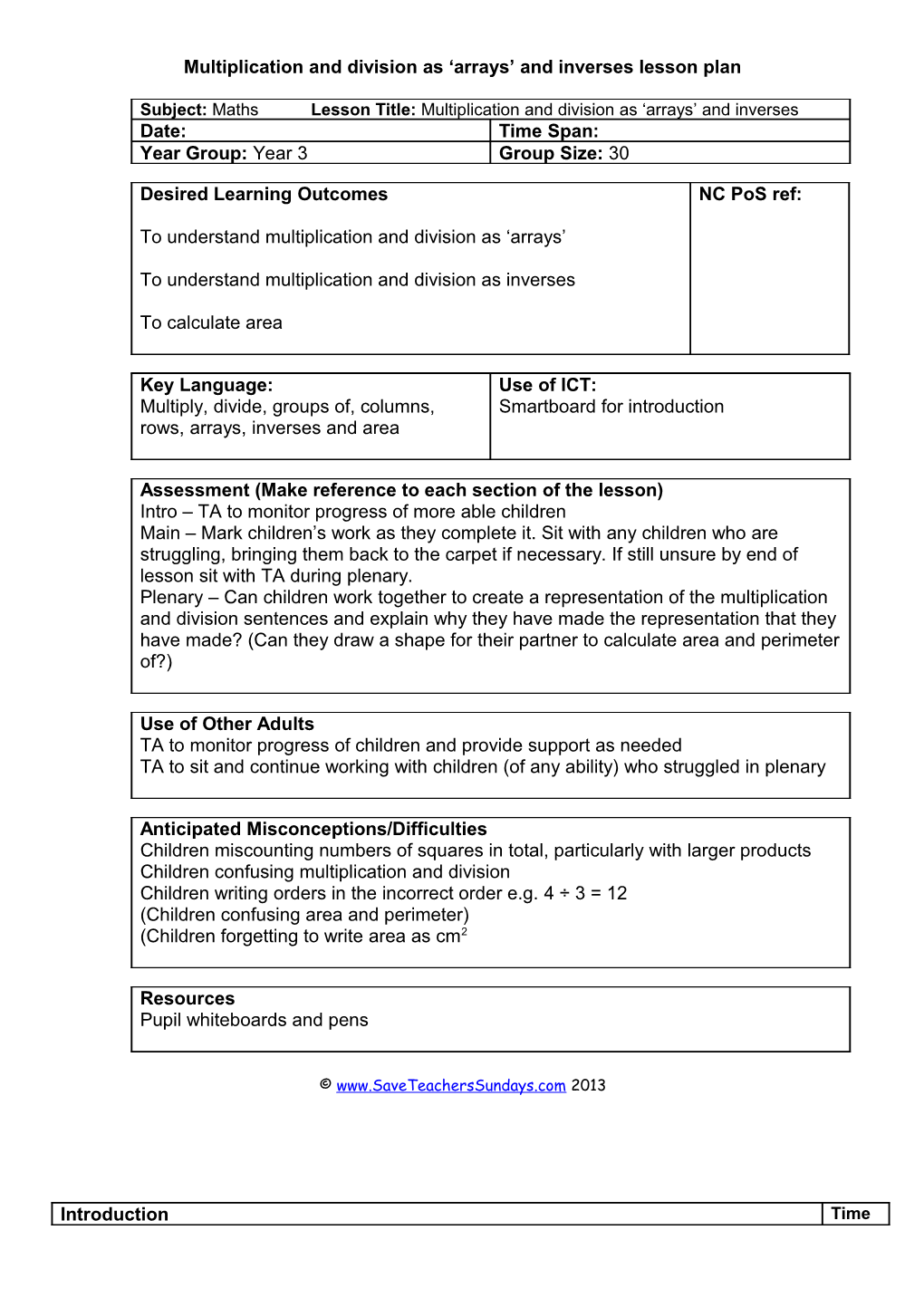 Multiplication and Division As Arrays and Inverses Lesson Plan