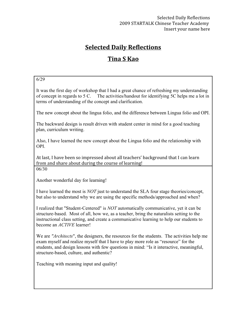 Selected Daily Reflections