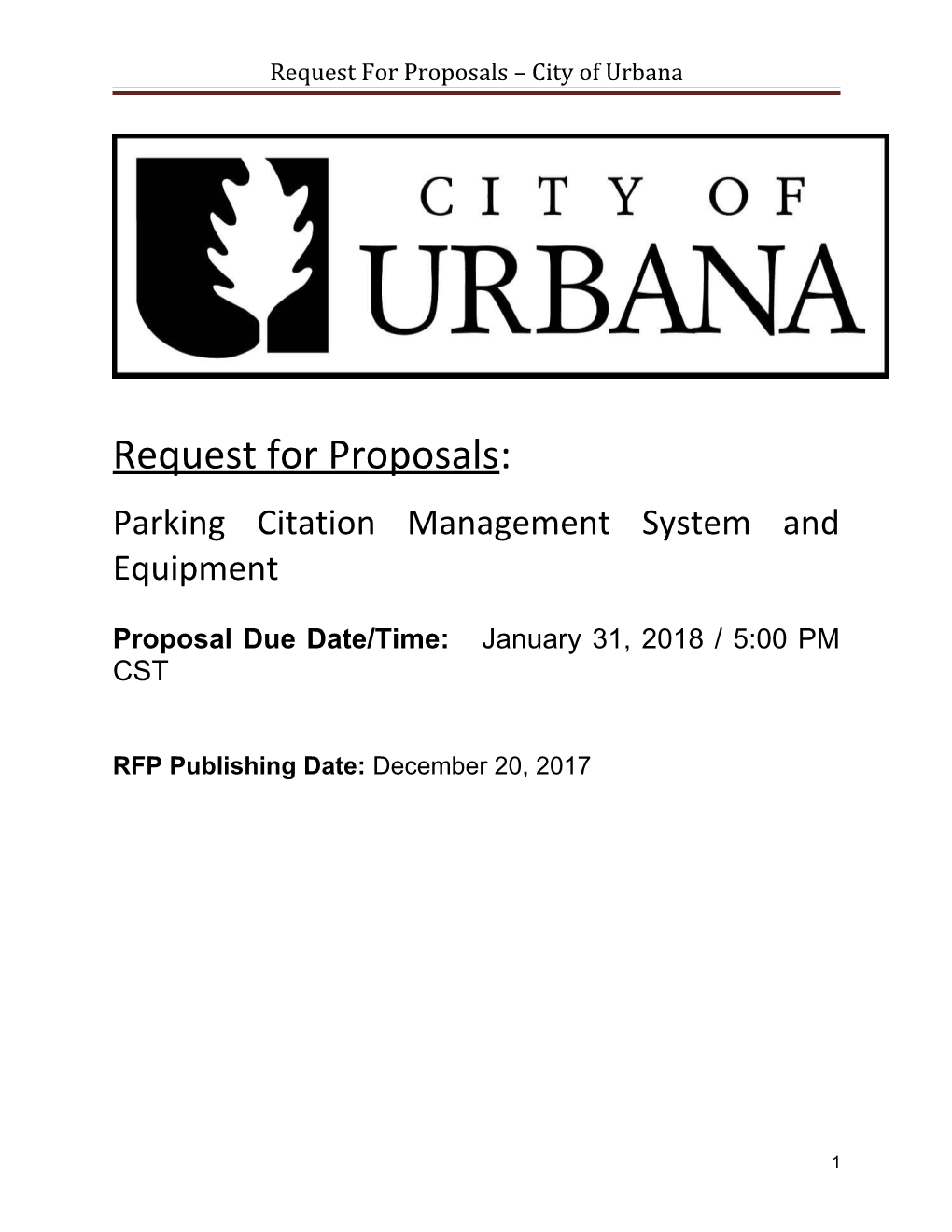 Request for Proposals City of Urbana