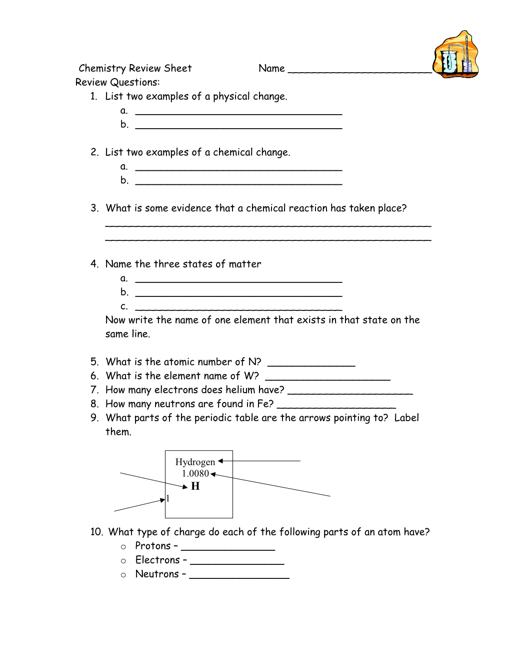 Chemistry Review Sheet